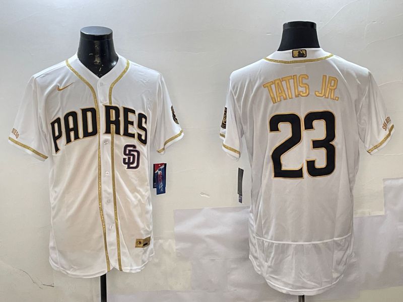 Men San Diego Padres #23 Tatis jr White Gold Elite 2025 Nike MLB Jersey style 5->san diego padres->MLB Jersey